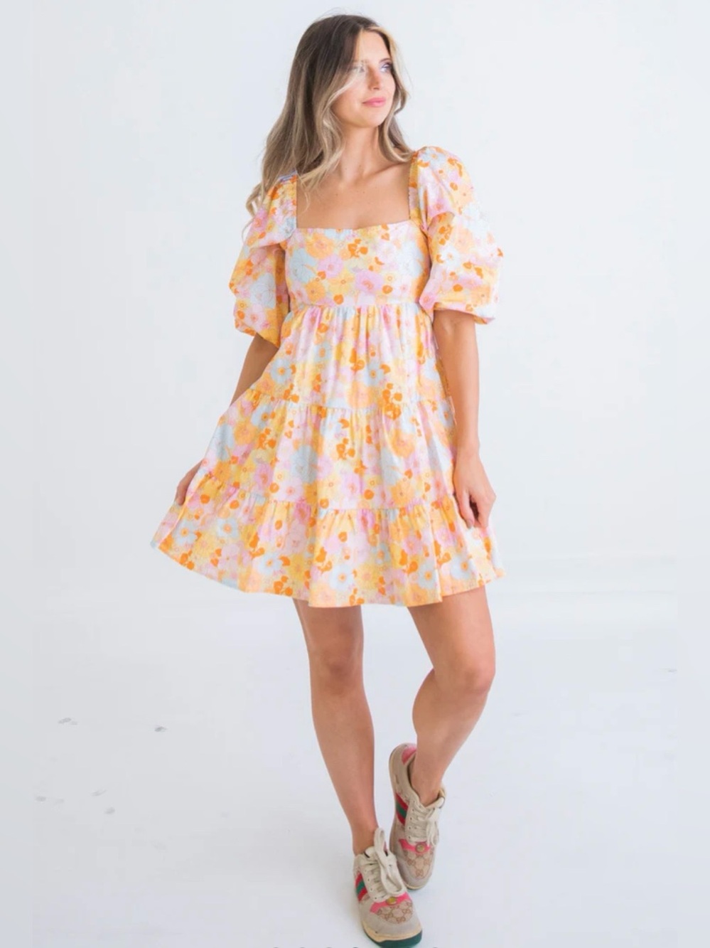 KARLIE Bright Multi-Color Floral Sundress FLORAL LONDON POPLIN DRESS; Size Large